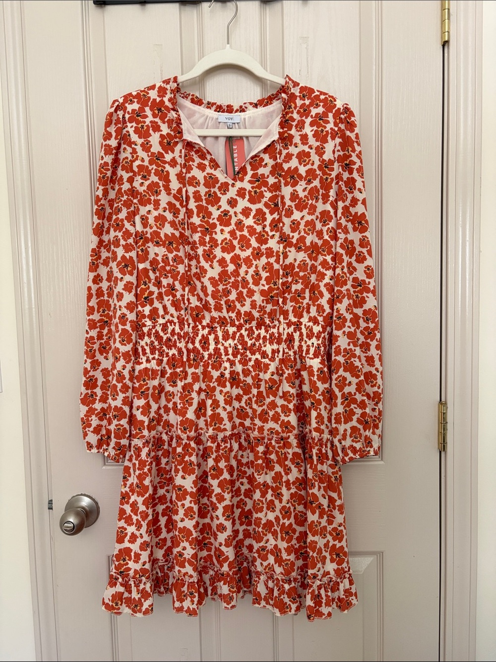 Floral Tiered Long-Sleeve Dress in Orange - Unknown Brand